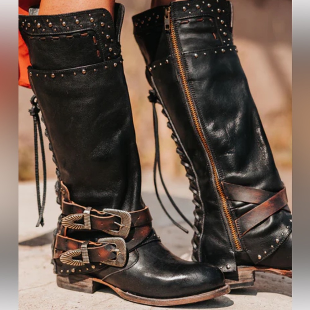 Freebird by Steven Black Leather Moto Boots